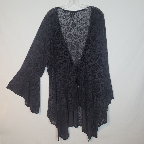 La Vanya Top Womens 3X Black Floral Mesh Babydoll Dark Fairy Bell Sleeve NEW - Picture 1 of 9